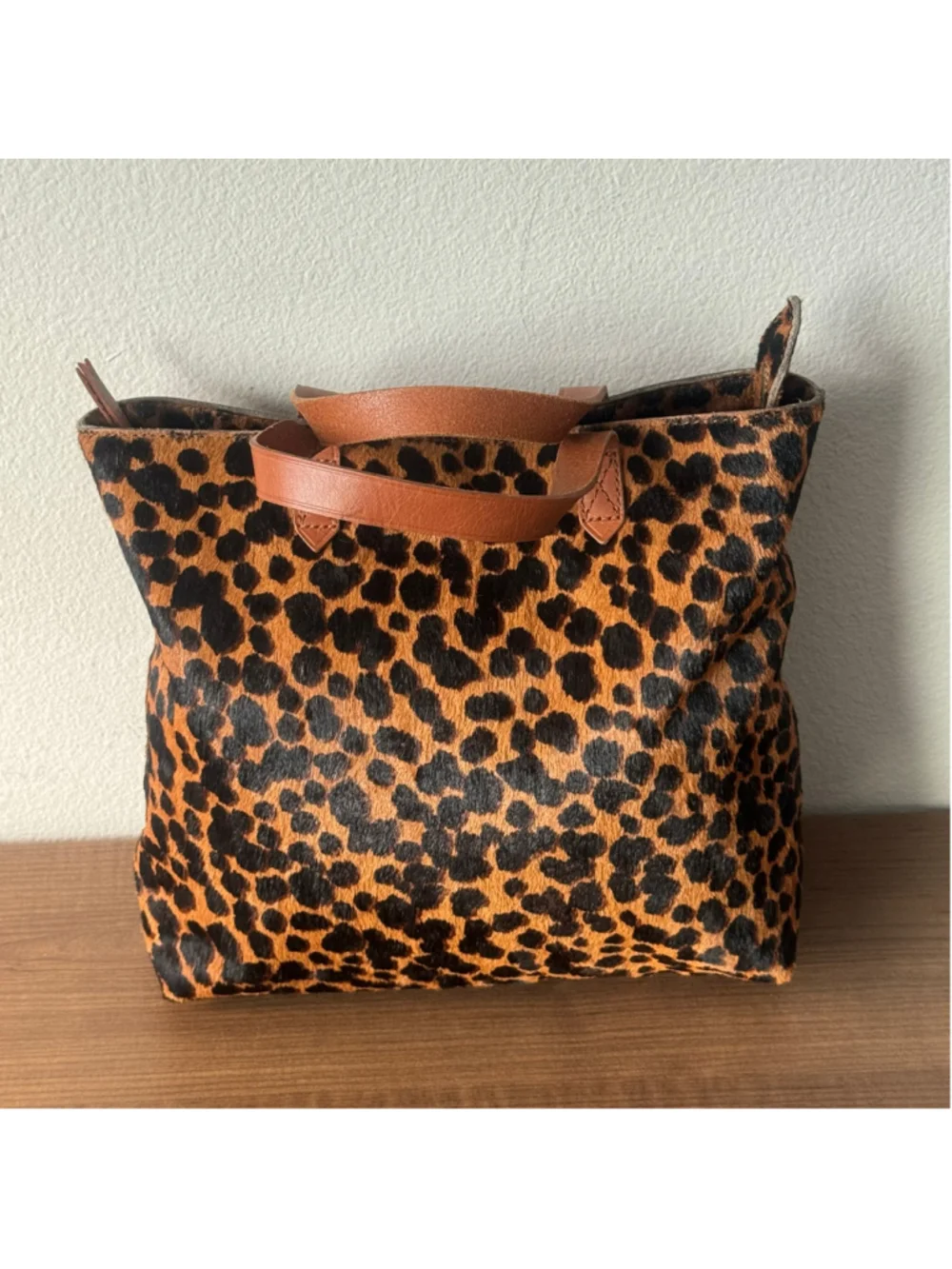 Madewell Leopard Calf Hair Leather Tote Bag Animal Print Shopper Carryall